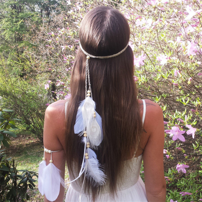 Women Accessories India - Индийская головная повязка с белыми перьями